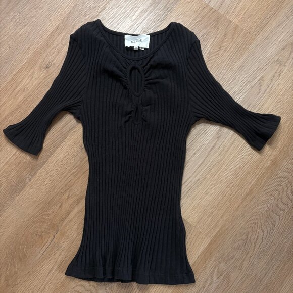ba&sh Massiva Cutout Ribbed Top black size S small jersey rib short sleeve - Picture 6 of 10